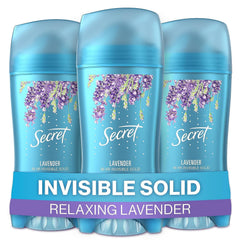 Secret Lavender invisible solid 3-pack front view highlighting packaging and freshness.