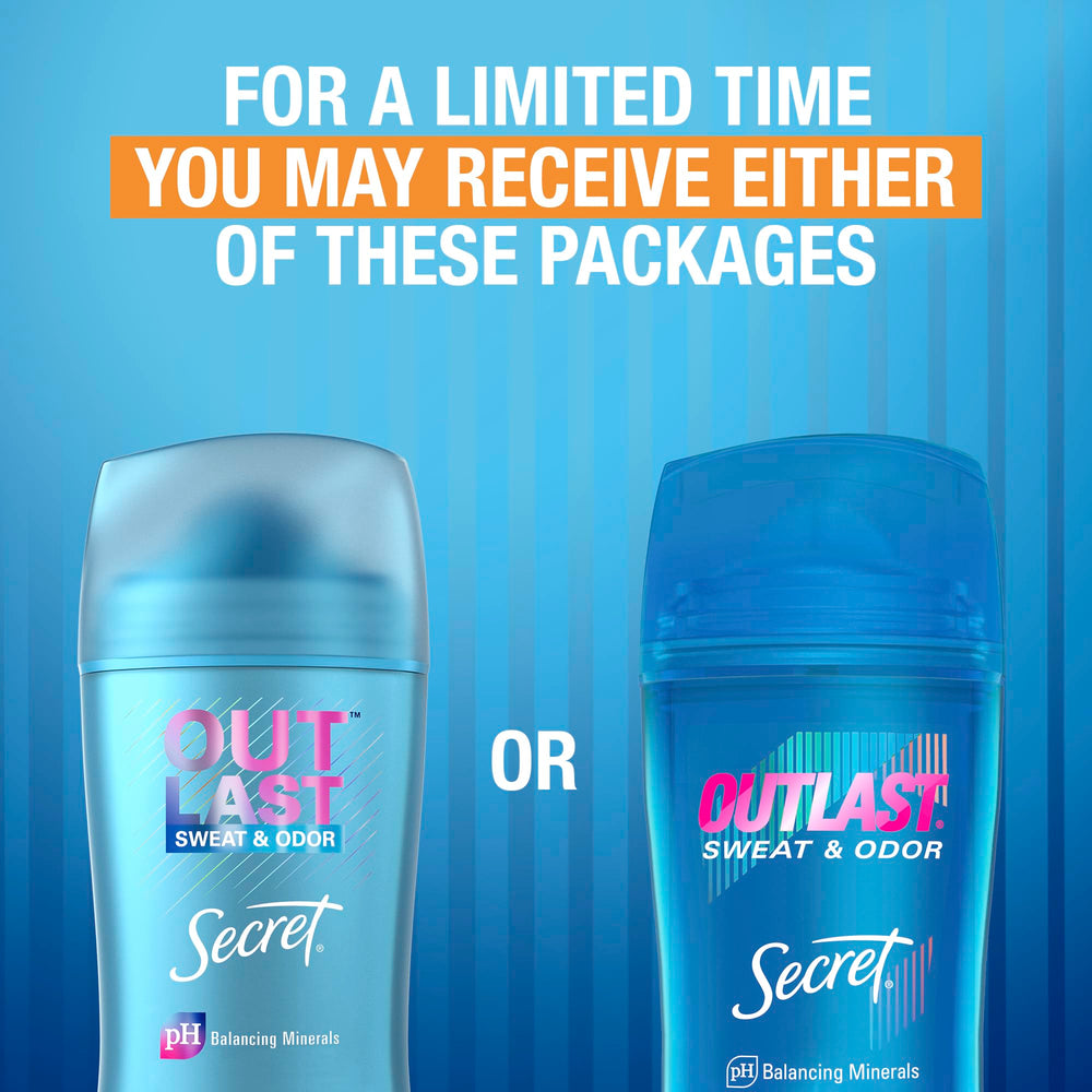Secret Outlast 72-hour protection visual for long-lasting freshness.