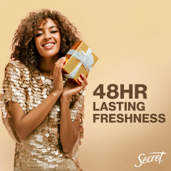 Close-up of Secret holiday packaging with dry solid formula.