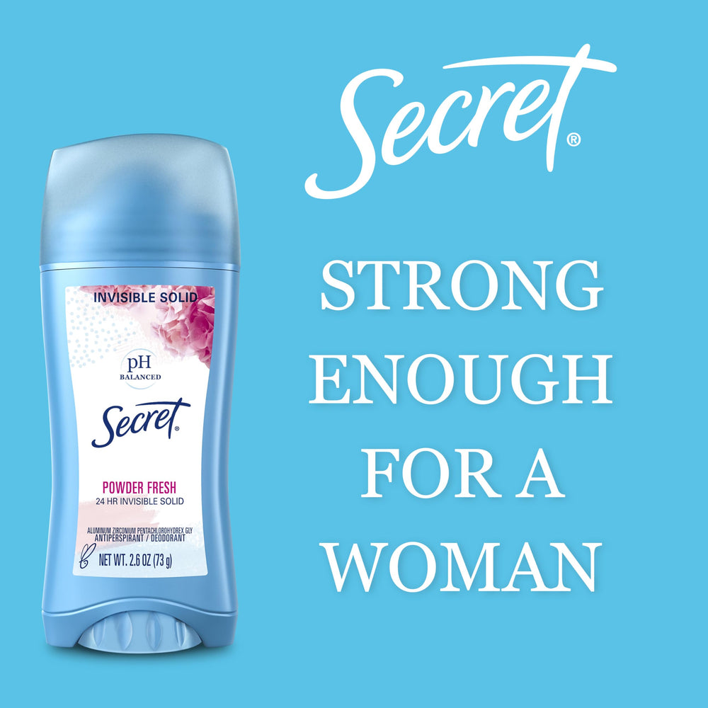 Secret label notes pH-balanced formula for skin-friendly protection.