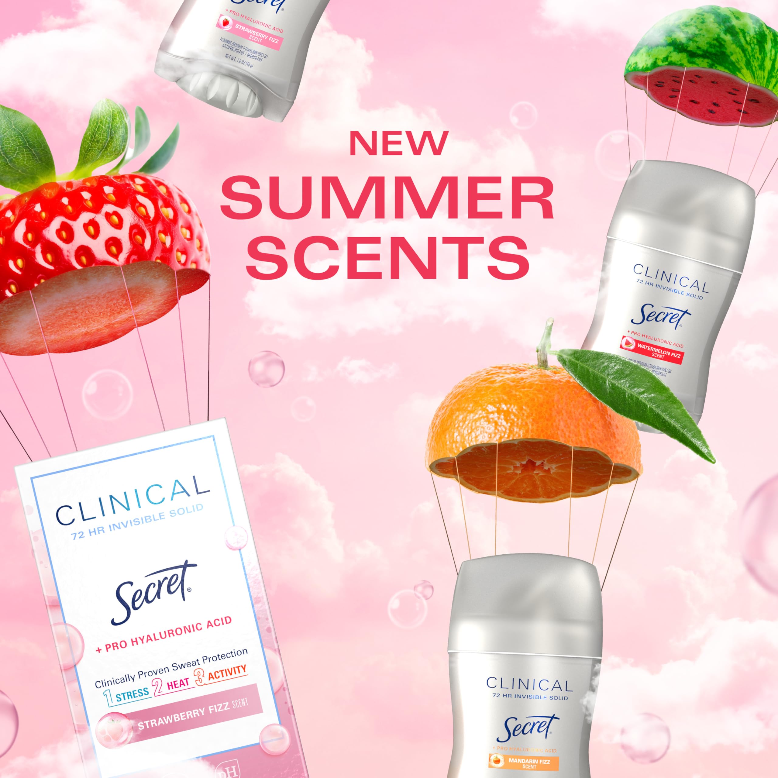 Secret Pro-Hyaluronic-Acid emphasizes skin-hydration benefit while protecting fabric
