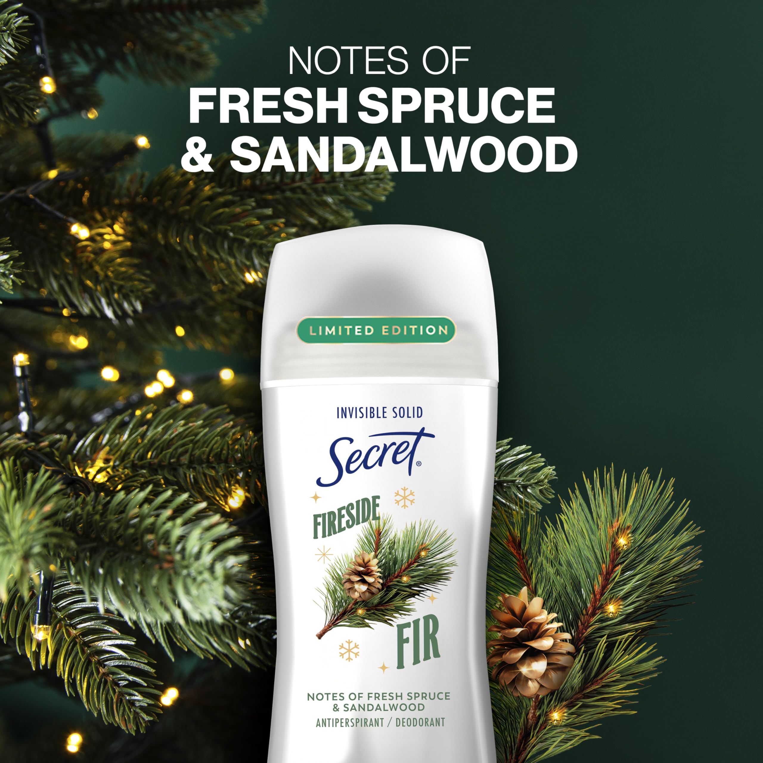 Secret Sandalwood Fir scent visual emphasizes seasonal mood