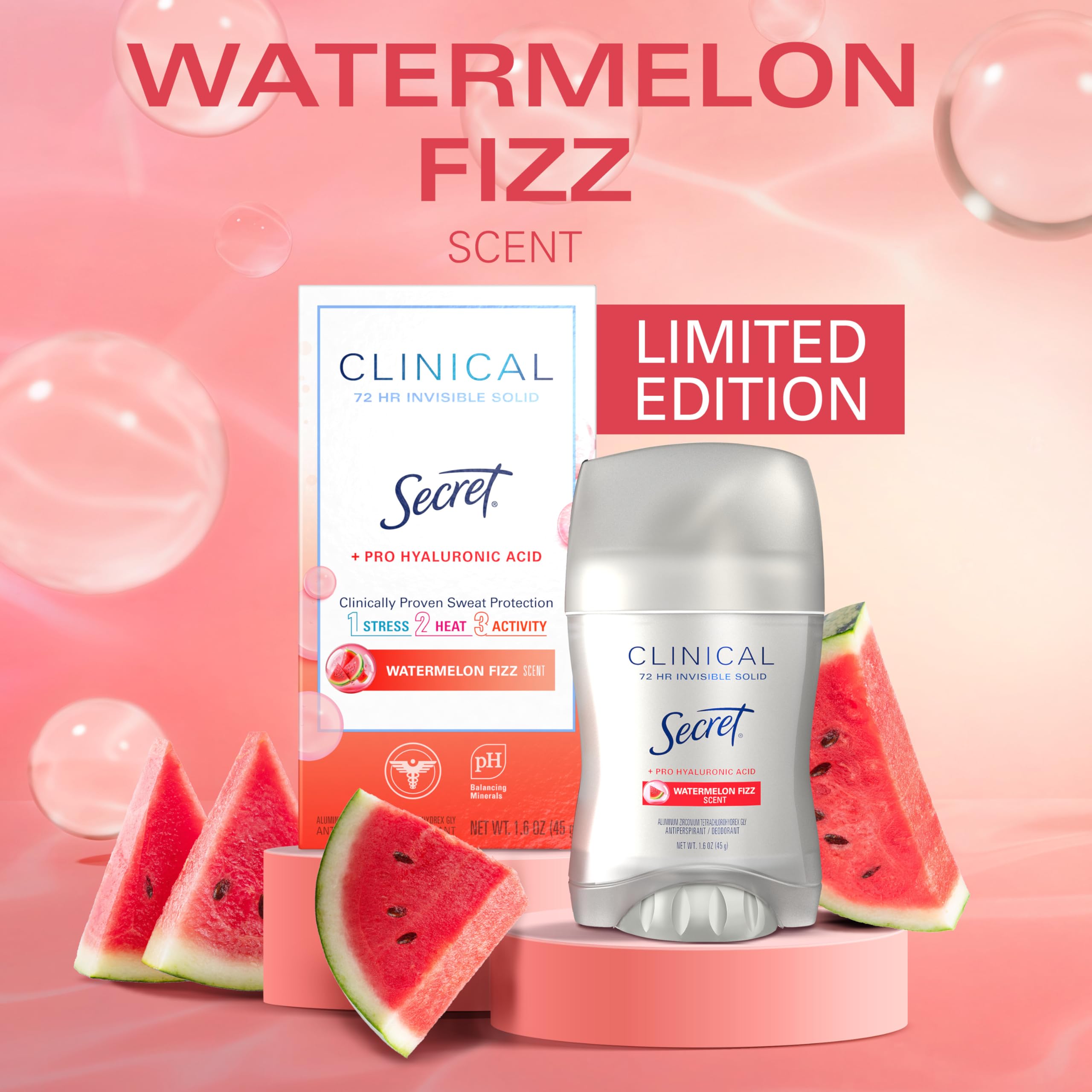 Invisible solid application of Secret Watermelon Fizz on skin