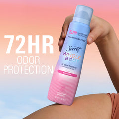 Secret Whole Body underarms spray demonstrates long-lasting protection during workouts.