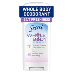 Secret Whole Body Deodorant Stick unopened showcases lilac and waterlily scent for fresh start