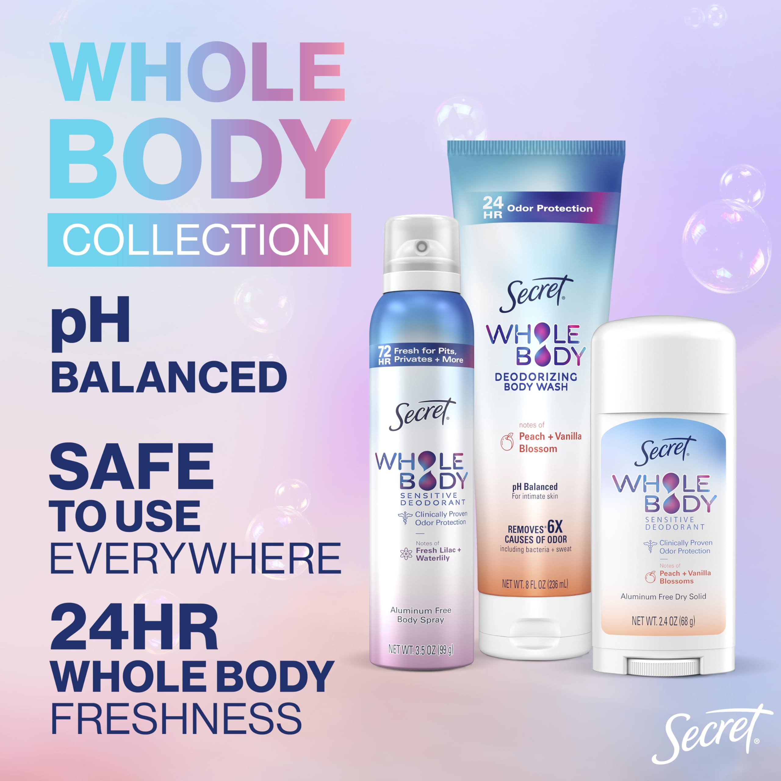 Secret Whole Body Deodorant Underarms provides long-lasting odor control without residue