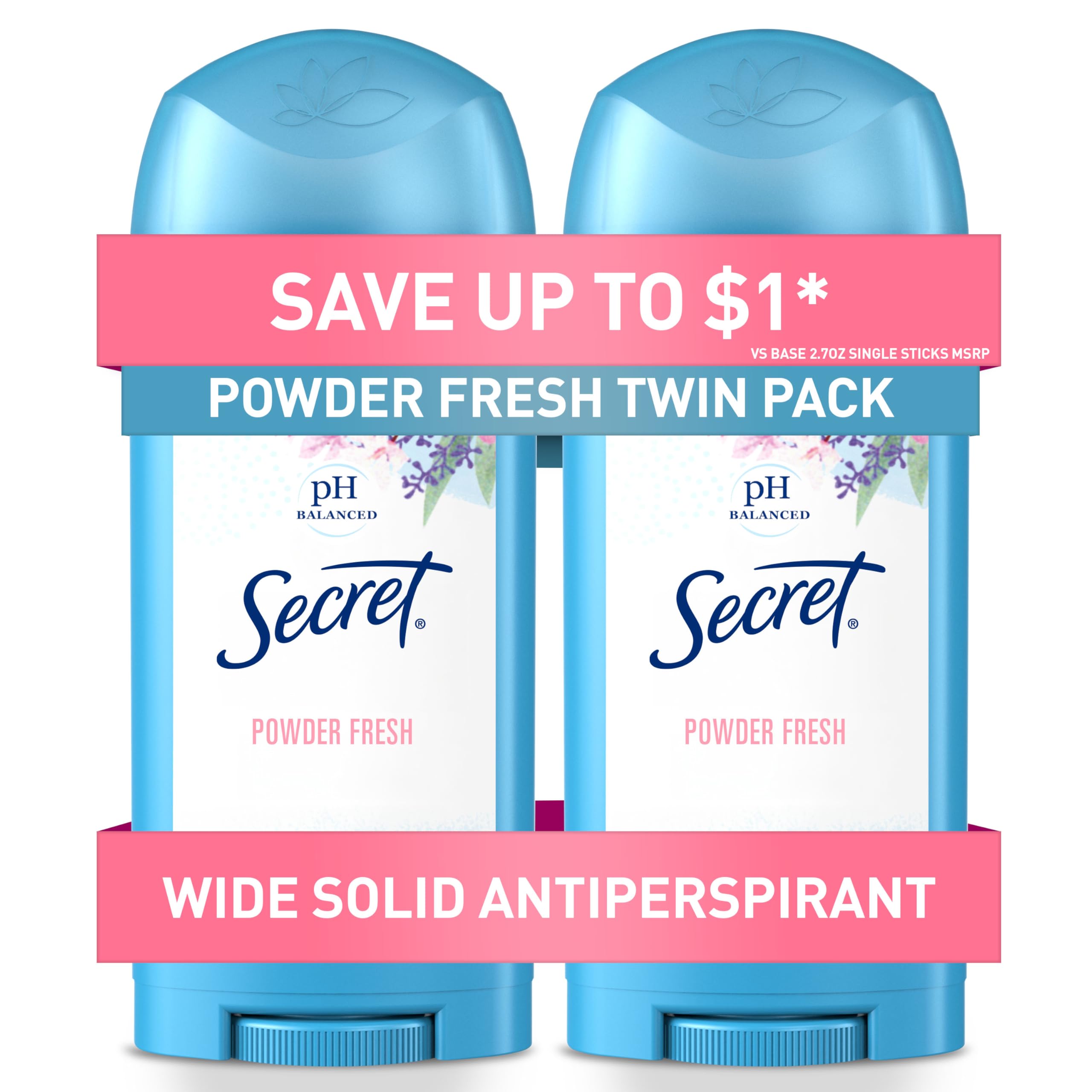 Secret Wide Solid deodorant in Powder Fresh, front view for all-day dryness.