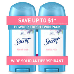 Secret Wide Solid deodorant in Powder Fresh, front view for all-day dryness.