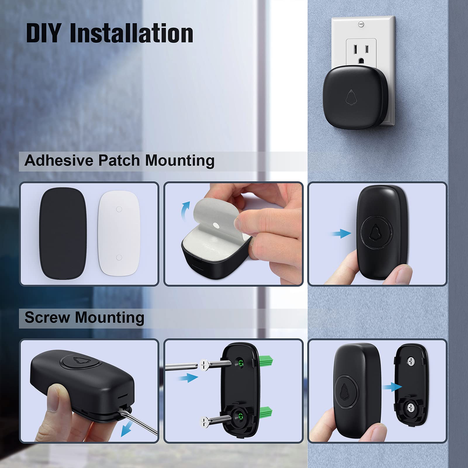 SECRUI doorbell badge displaying CE RoHS FCC certifications.