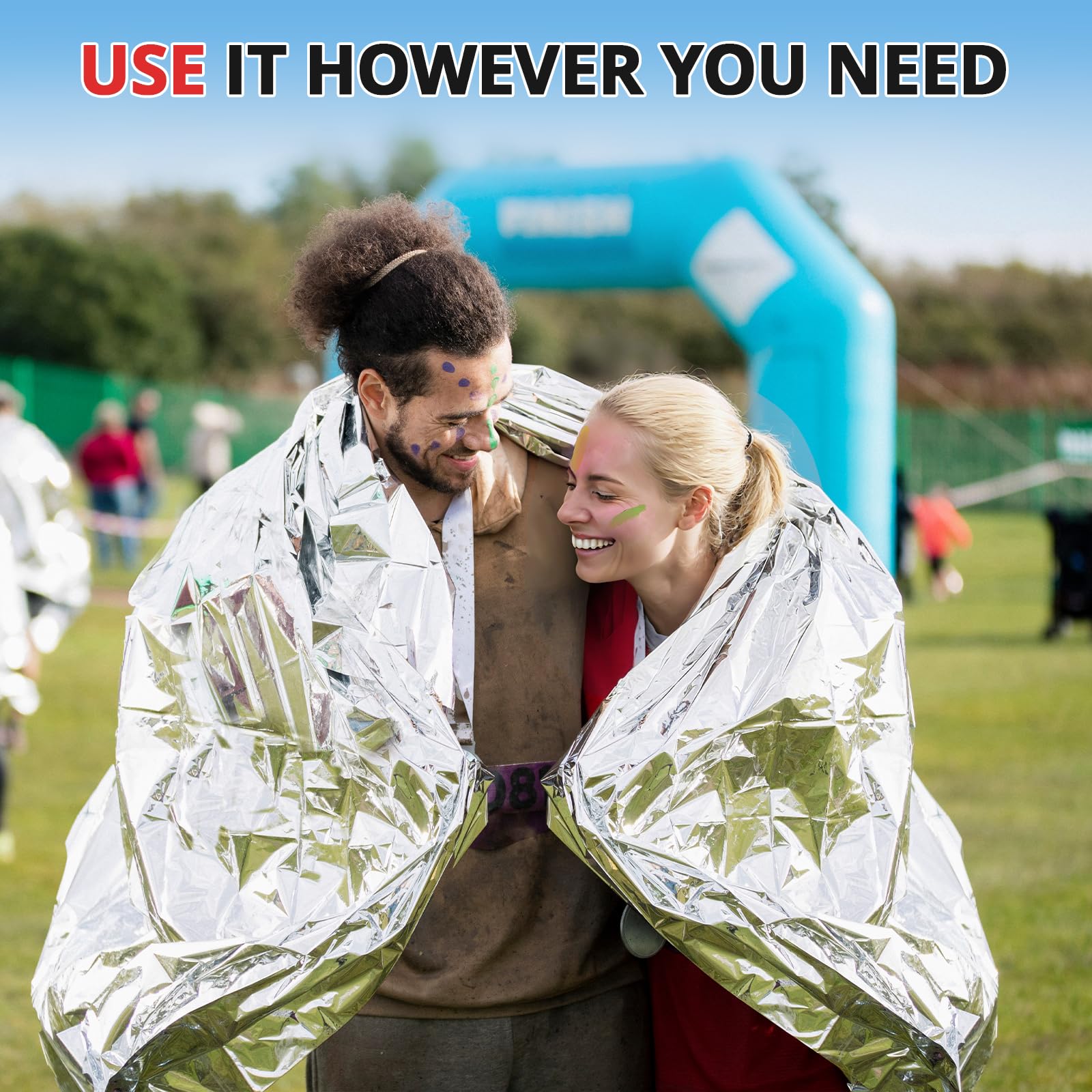 SecuCaptain survival blanket multi-use-scenarios supports shelter, shade, or ground cover.