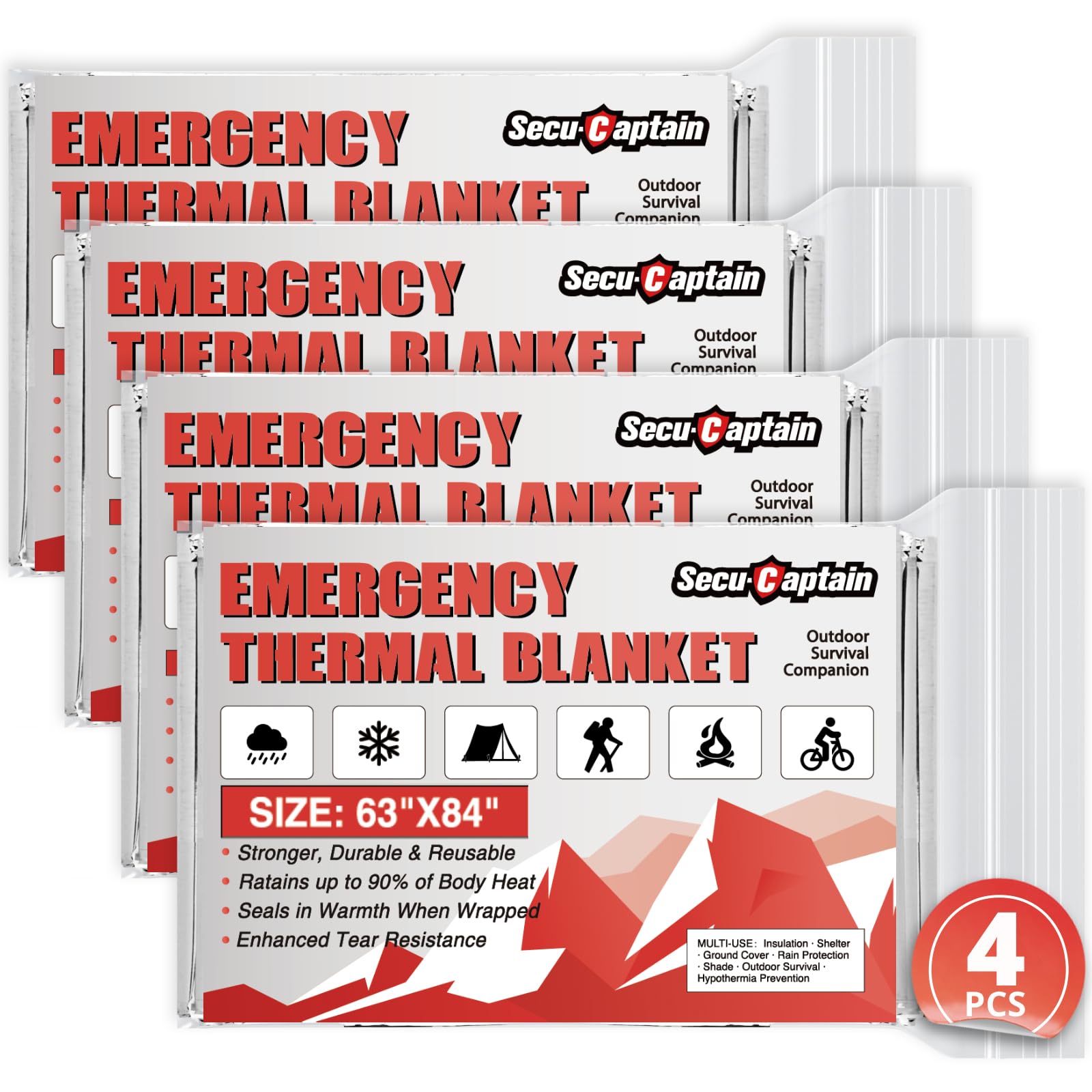 SecuCaptain survival blanket oversized-coverage demonstrates full-body warmth in harsh outdoor conditions.
