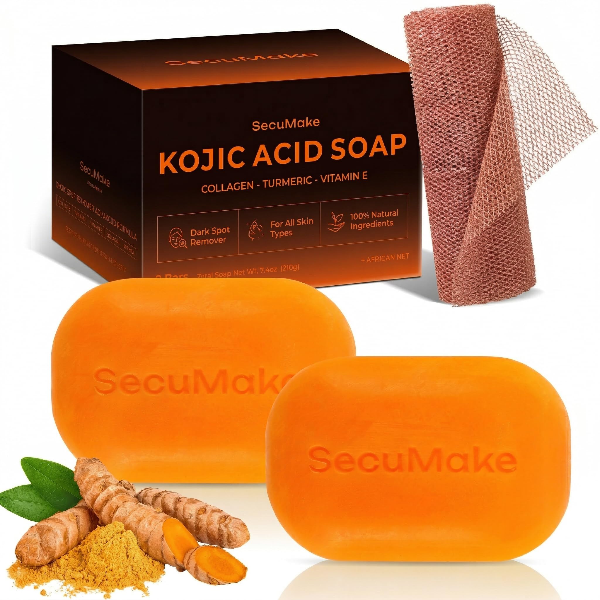 SecuMake Kojic Acid Soap bar closeup with natural ingredients for gentle cleansing