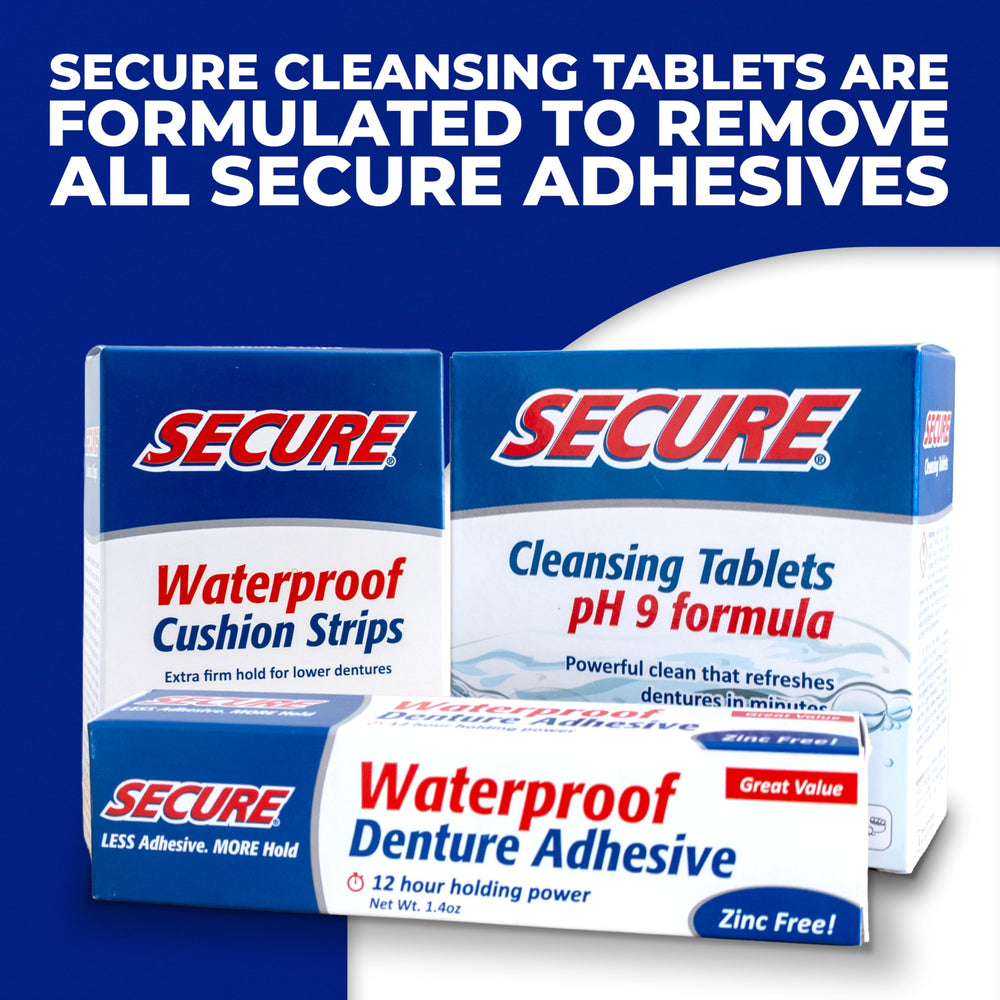 Care routine with Secure cleaning tablets complements denture wear.