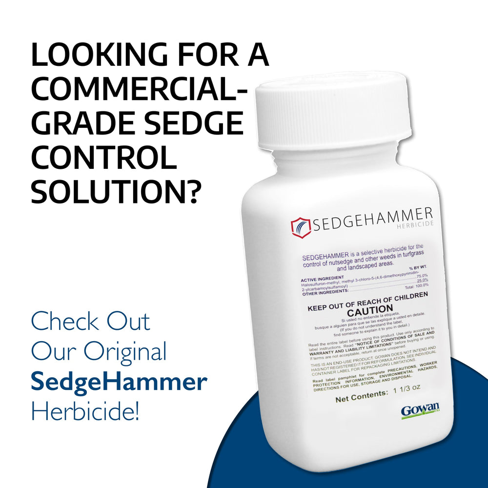 Sedgehammer Plus 1000-square-foot coverage confirms cost-effective weed control.