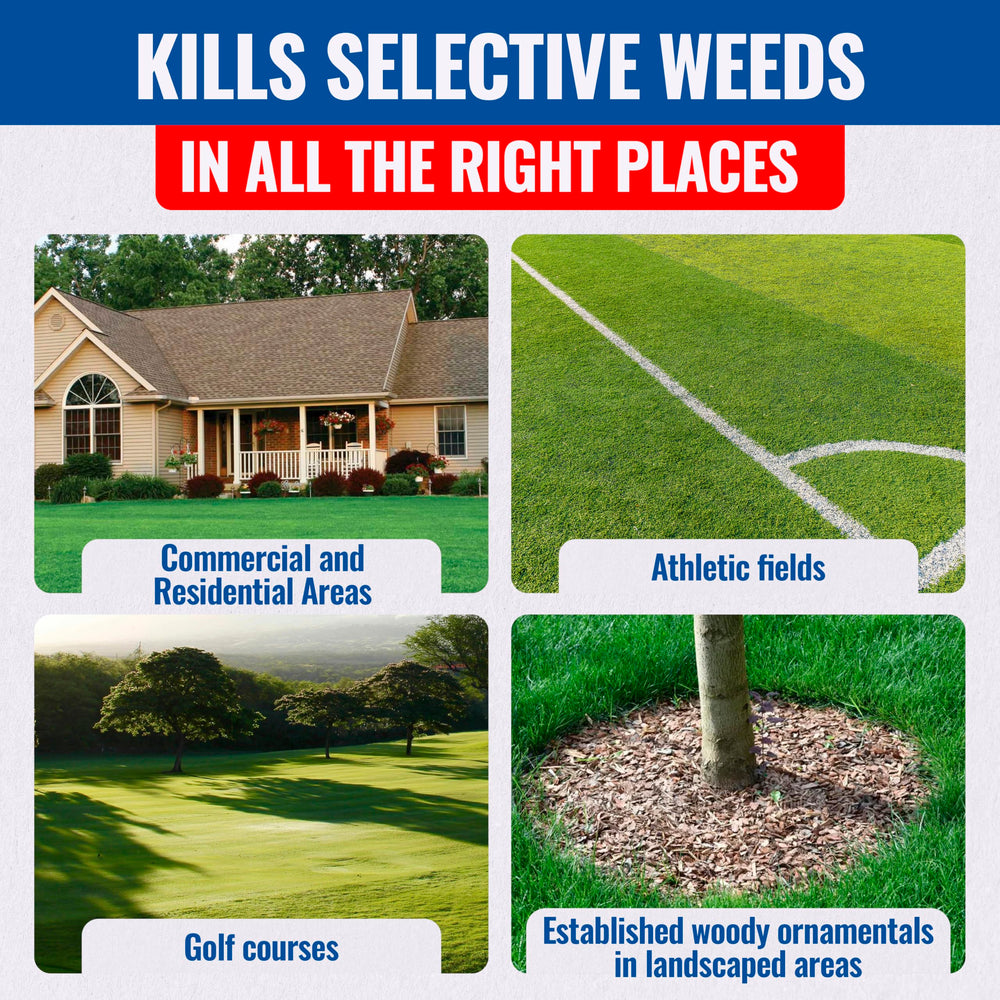 Sedgehammer Plus lawn-care setup with measuring cup and nozzle for easy application.
