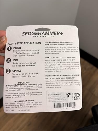 Sedgehammer Plus measure mix apply packet shows simple steps for homeowners.