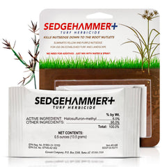 Sedgehammer Plus Turf Herbicide bottle ready for nutsedge control in lawns.