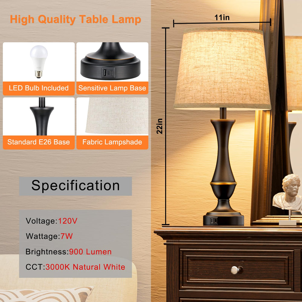 Seealle black metal base and beige linen shade in a stylish setup