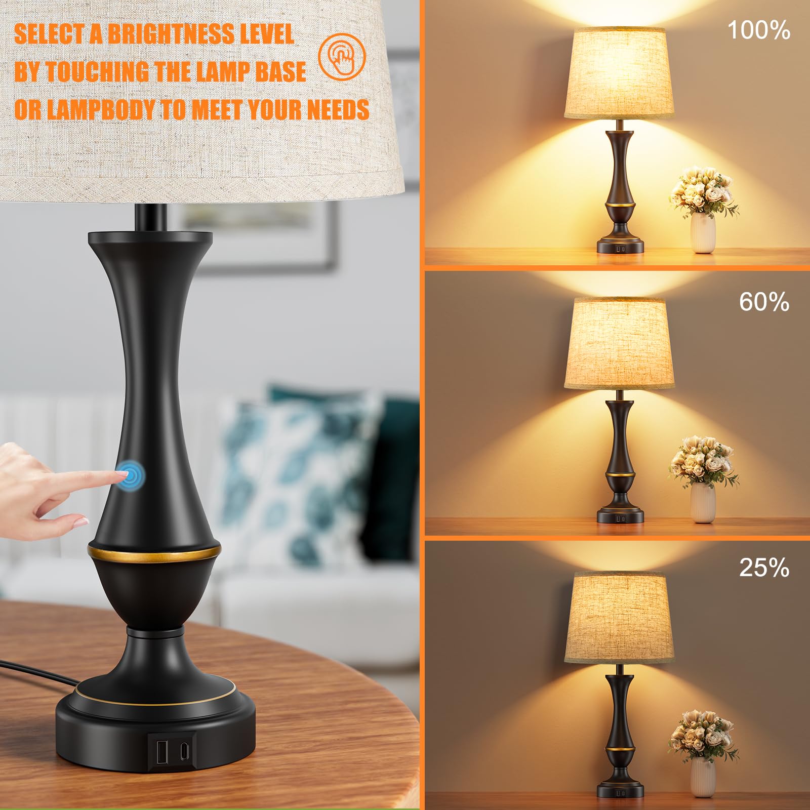 Seealle lamps base with USB-C and USB-A ports for devices charging