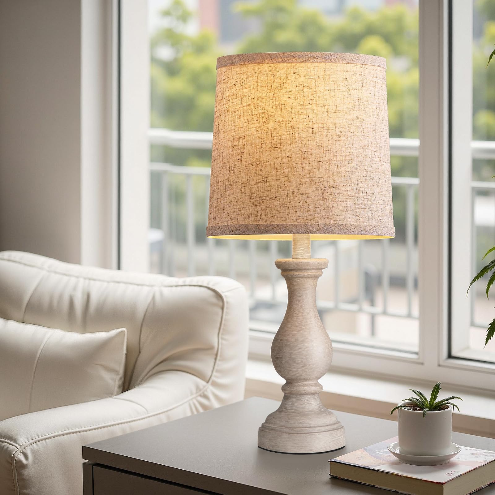 Seealle warm ambient light from linen shade for cozy evenings