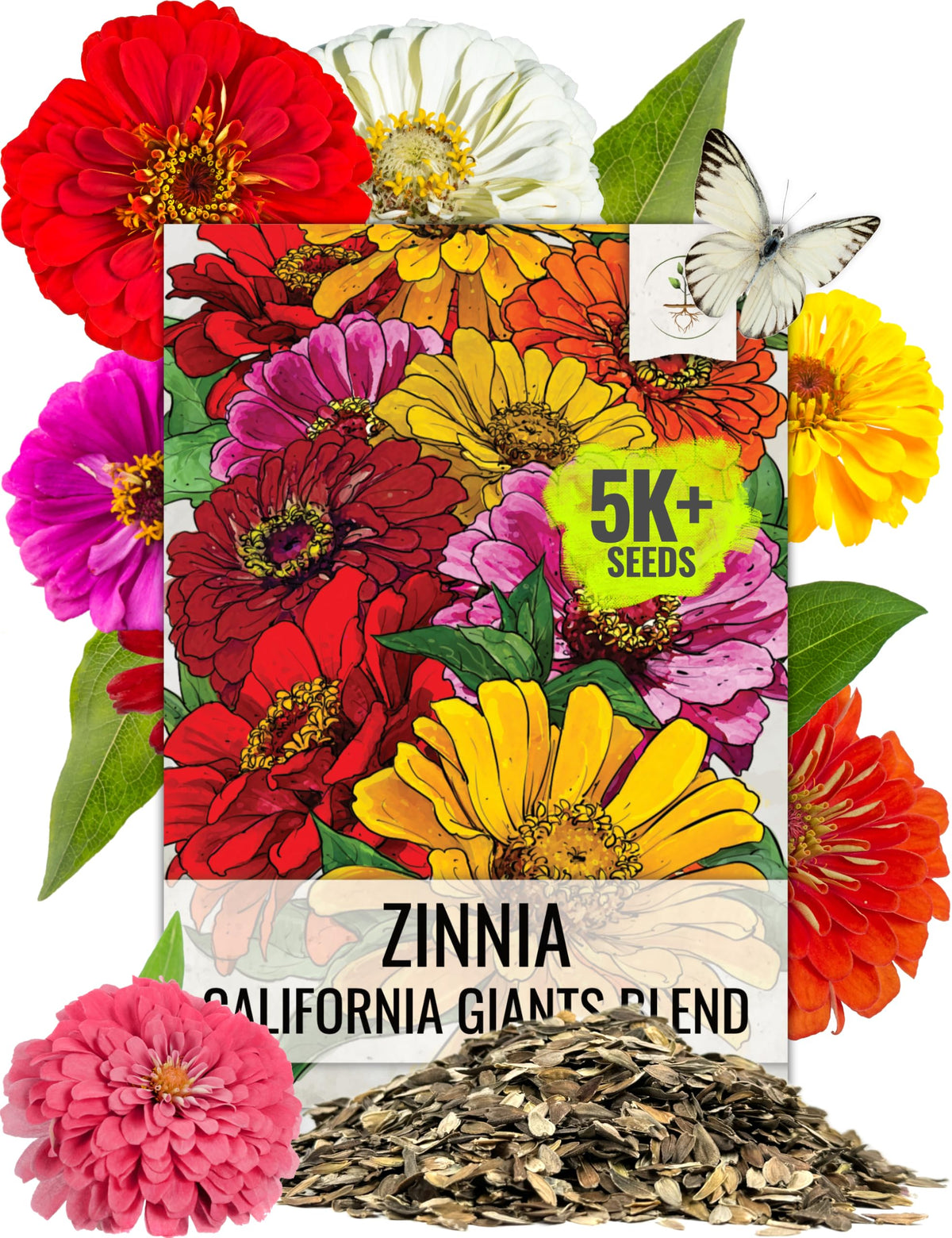 Seed Needs California Giants zinnia bloom close-up with large colorful petals