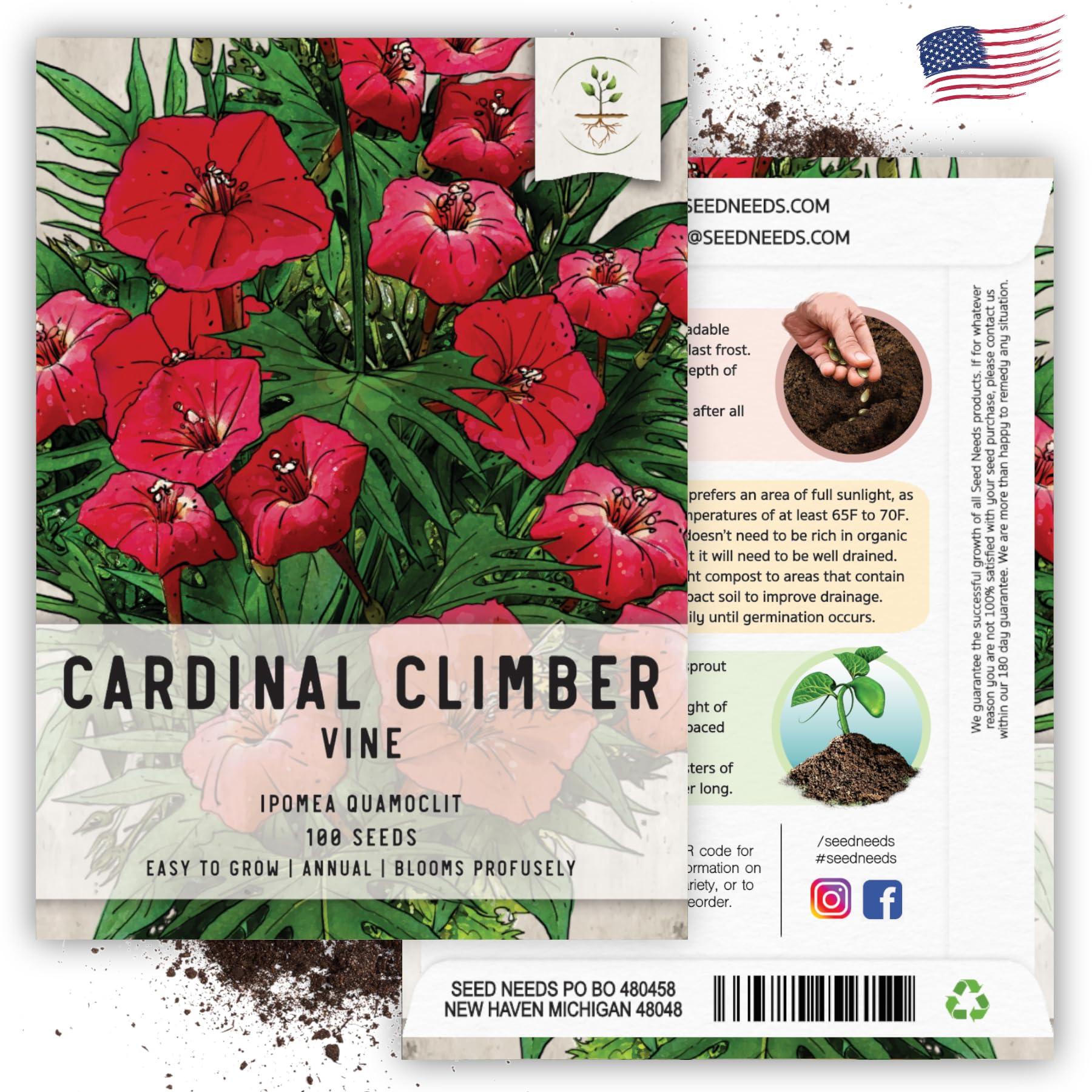Seed Needs Cardinal Climber seeds in moisture-resistant packaging maintain freshness