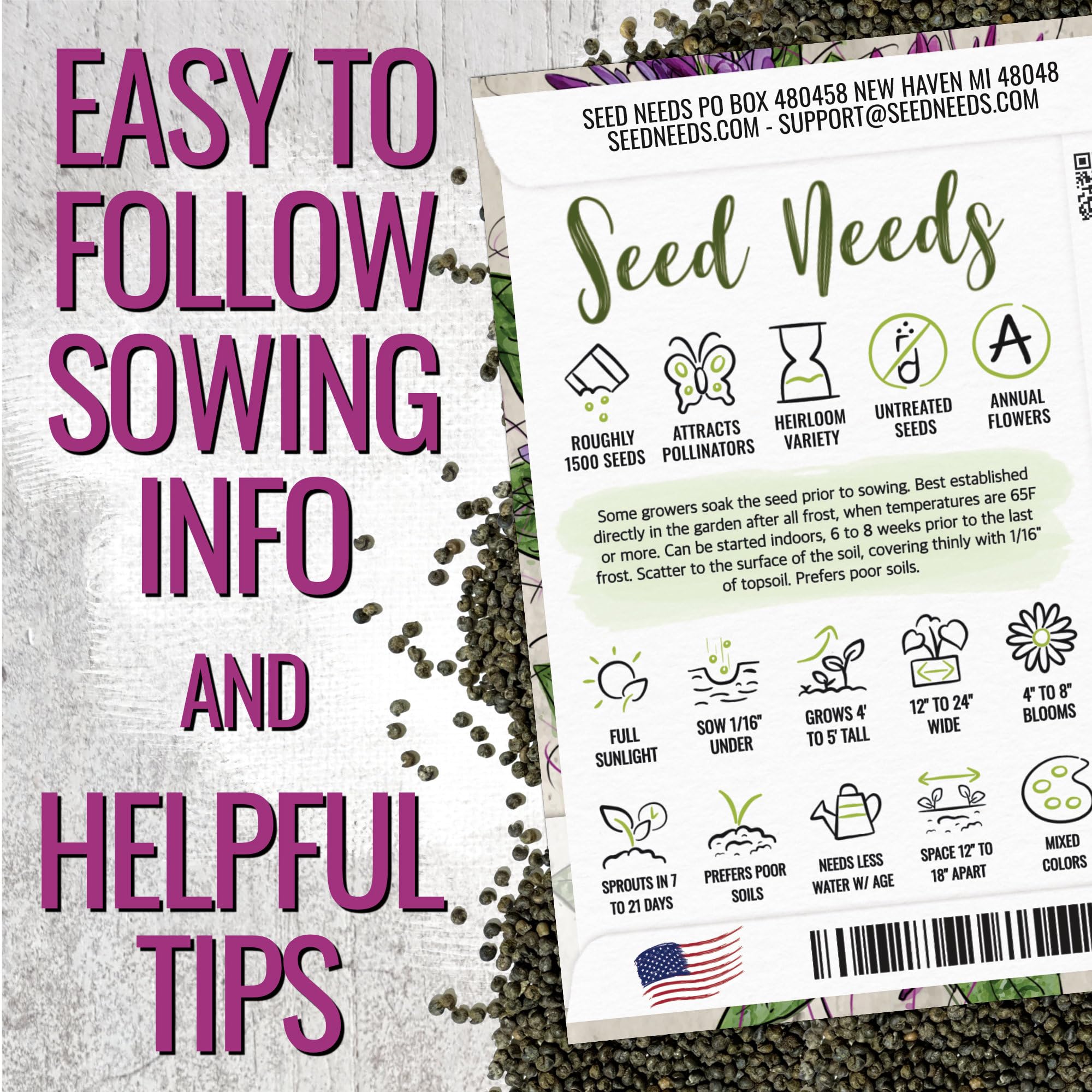 Seed Needs Cleome 3-5 foot tall plant in a garden border display