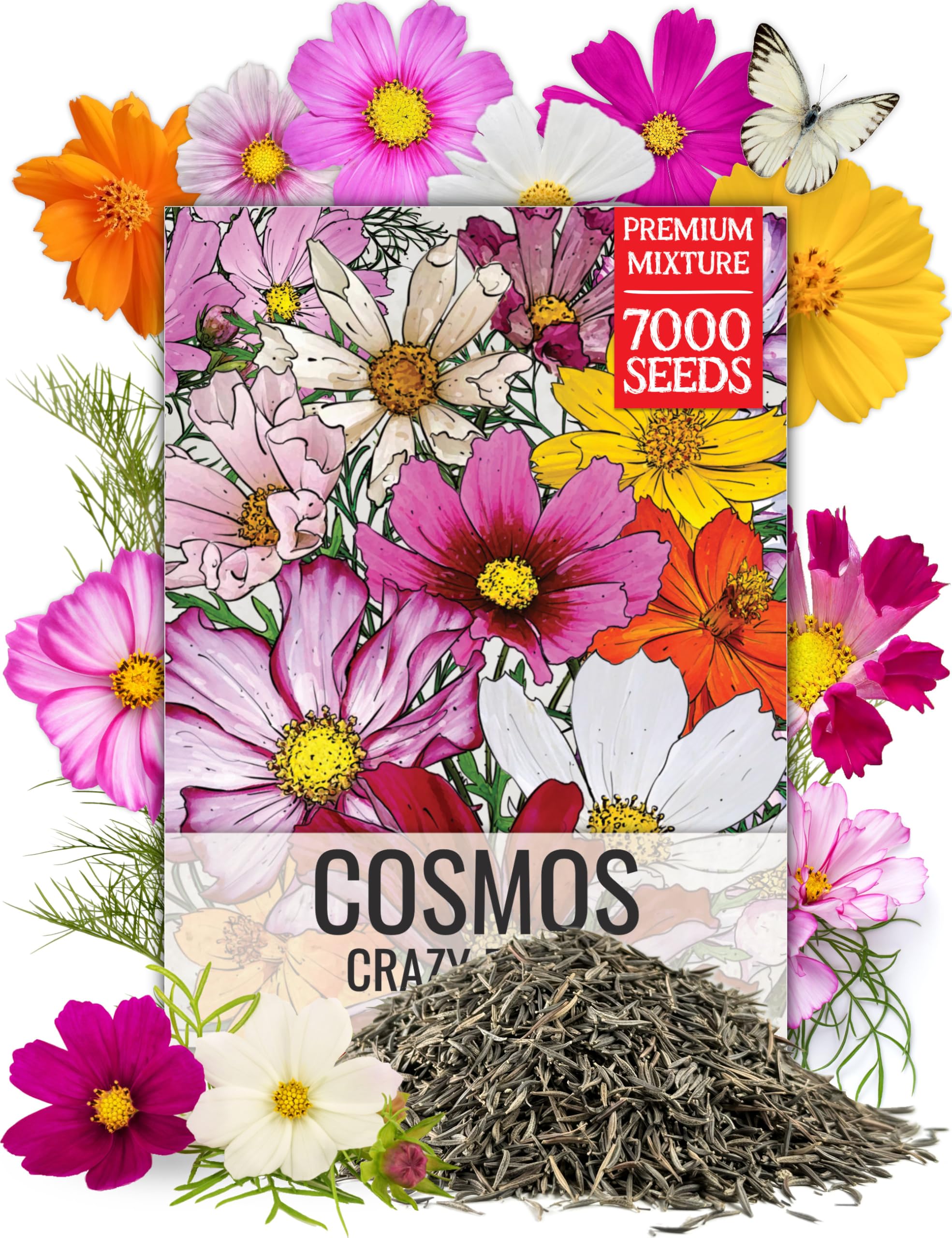 Seed Needs Cosmos Crazy Blend packets front display multiple varieties for colorful borders.