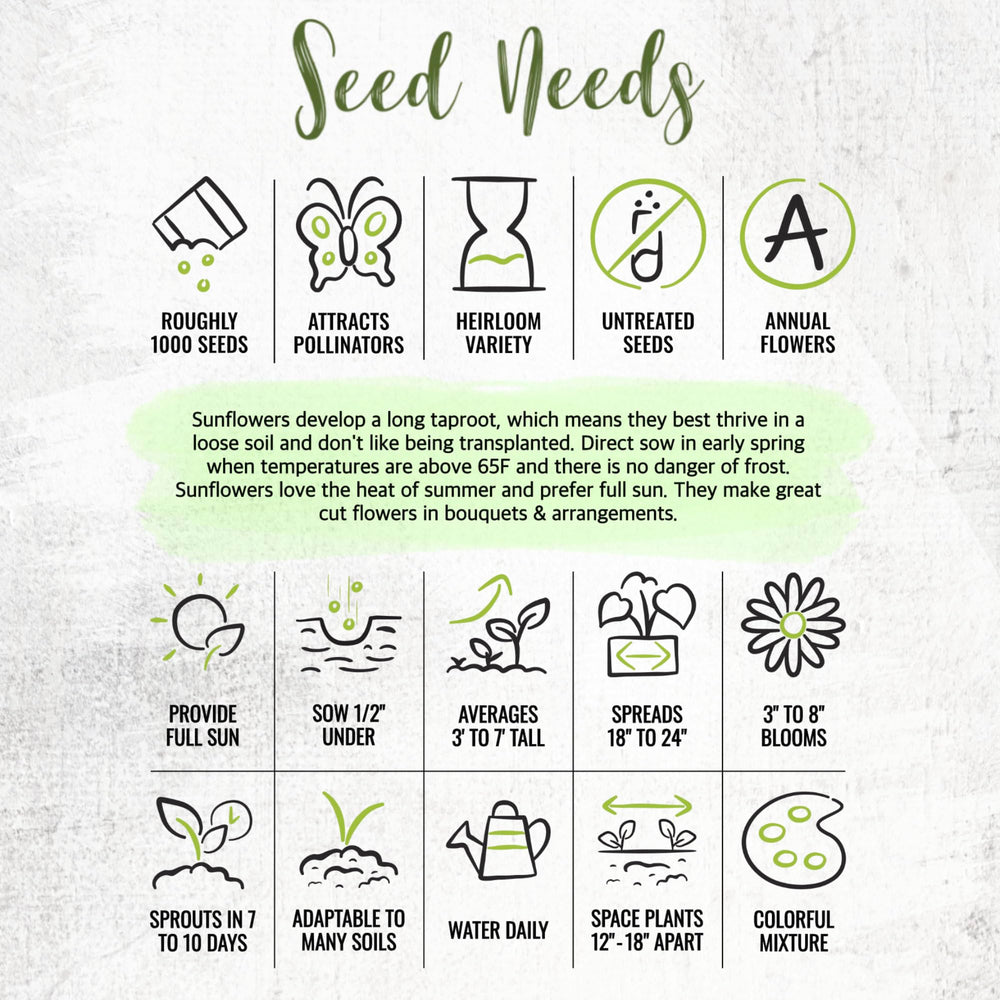 Packet artwork for Seed Needs Crazy Blend with sowing instructions.
