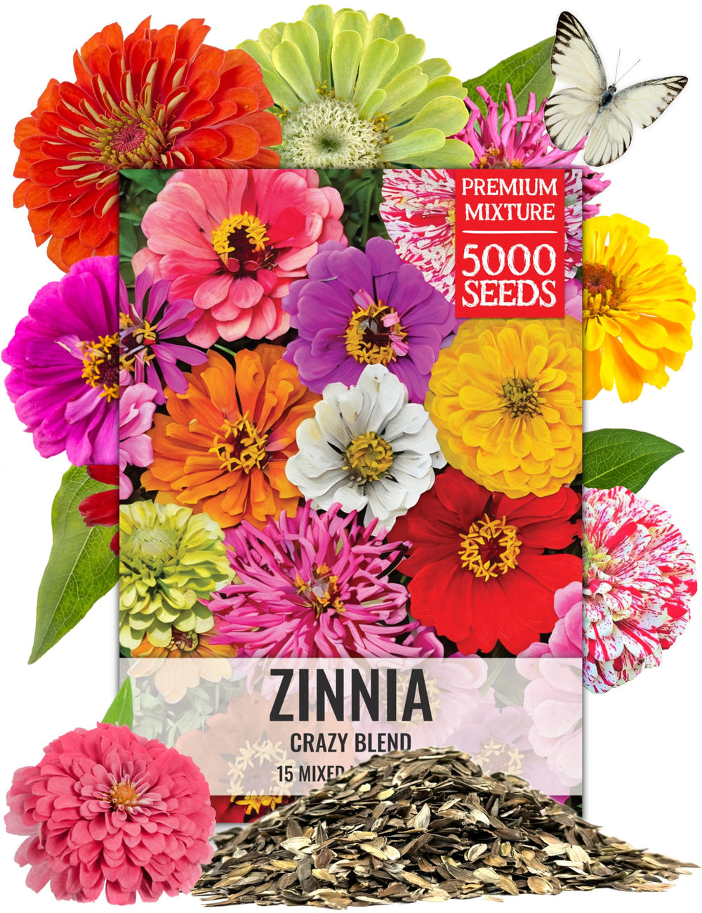 Seed Needs Crazy Zinnia Mix bloom closeup shows vibrant colors for bouquets.