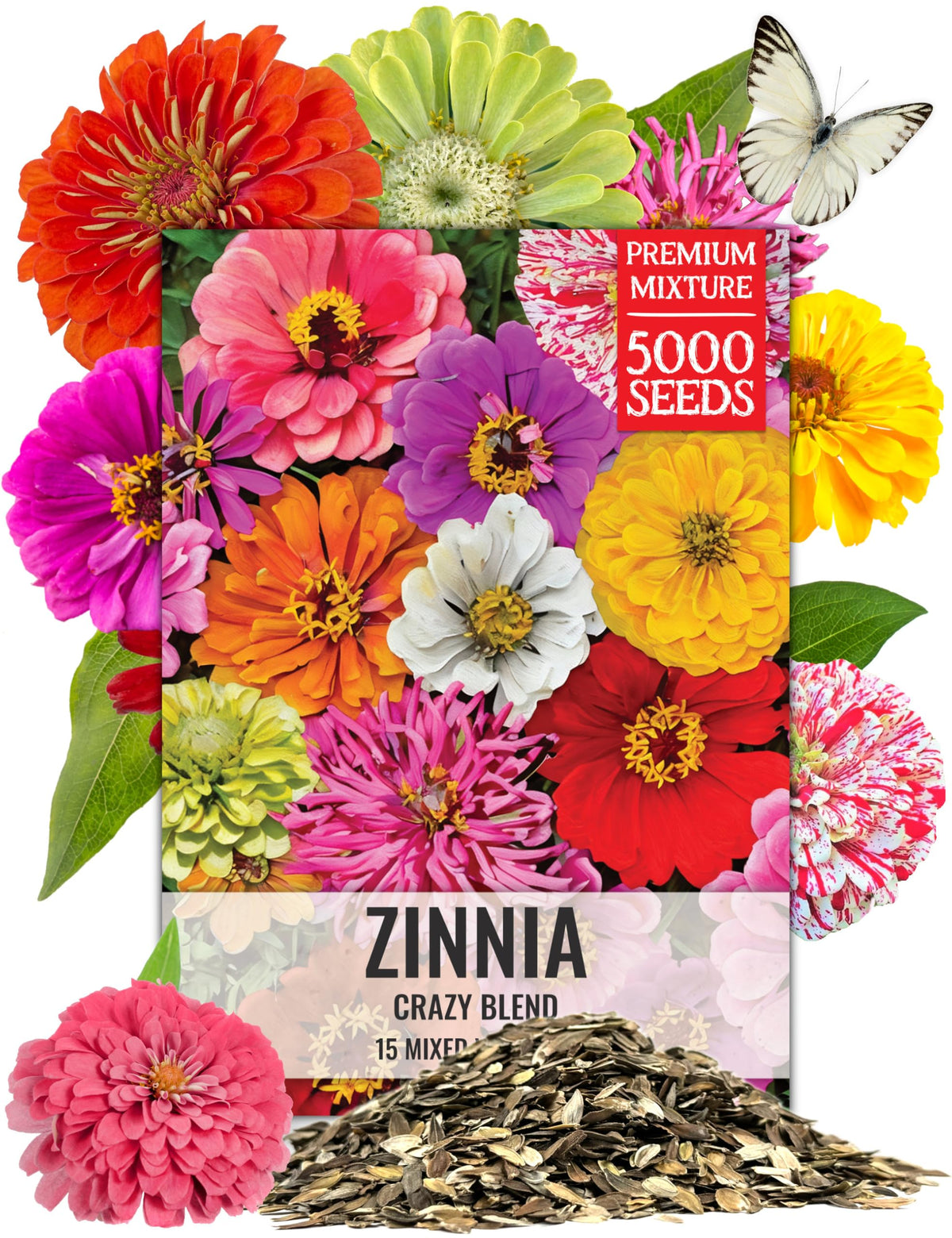Seed Needs Crazy Zinnia Mix bloom closeup shows vibrant colors for bouquets.