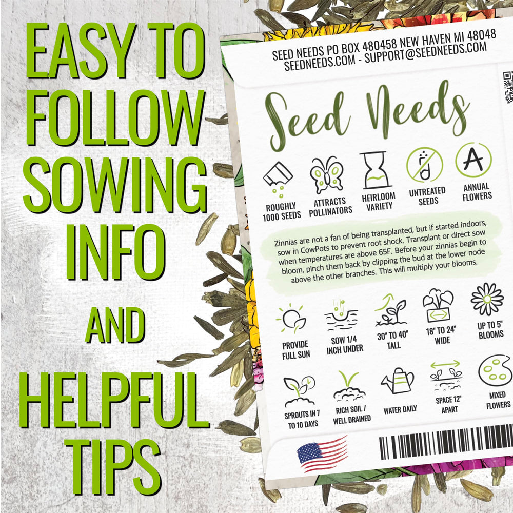 Seed Needs Crazy Zinnia Mix color range for dramatic borders.