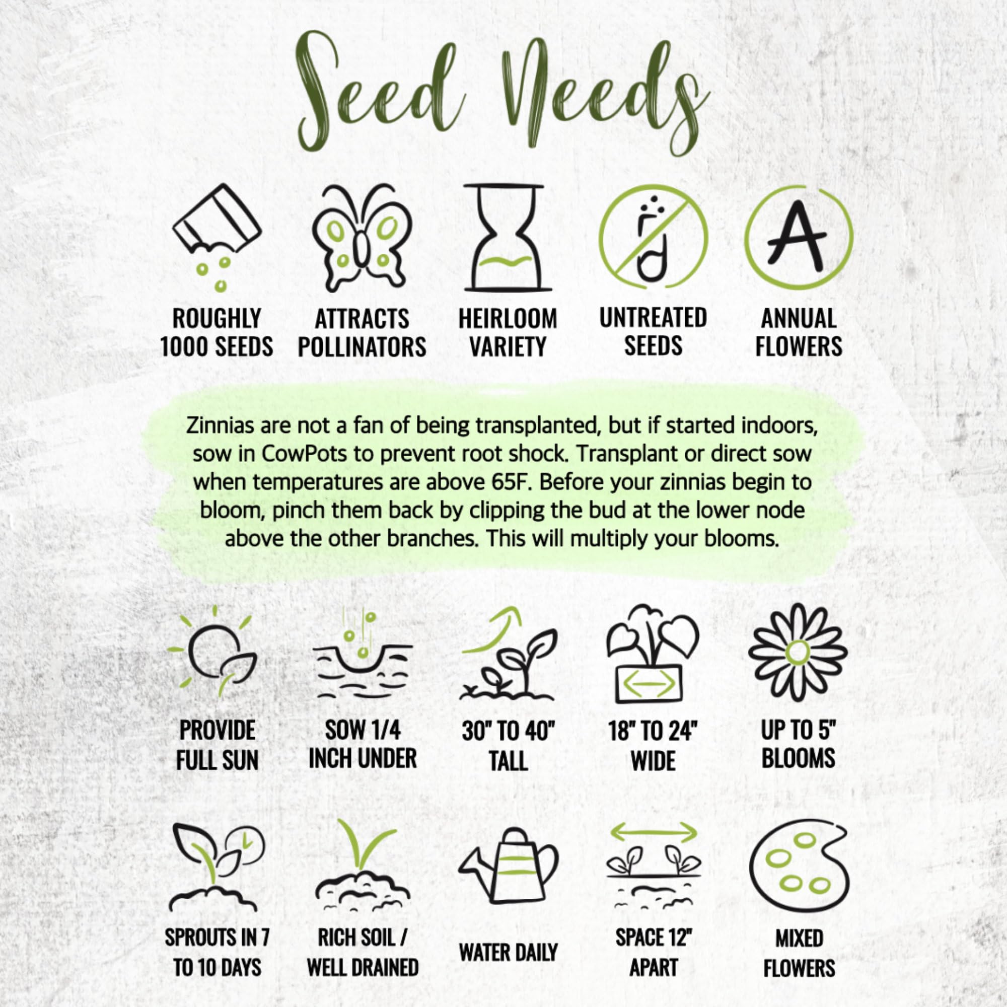 Seed Needs Crazy Zinnia Mix GMO-free, mostly open-pollinated seeds.