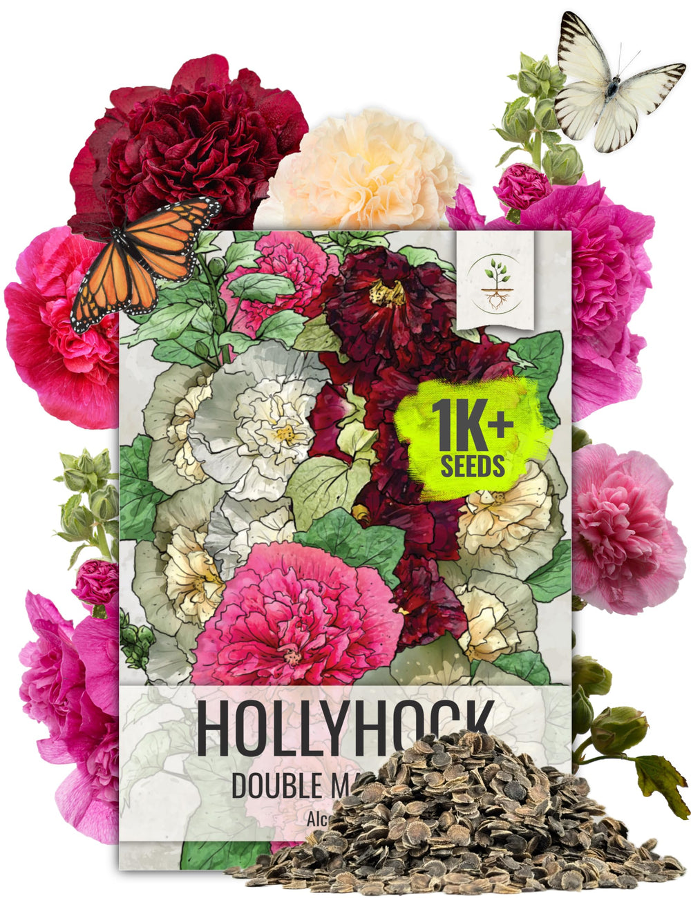 Seed Needs Hollyhock Double Majorette packaging with sowing guide