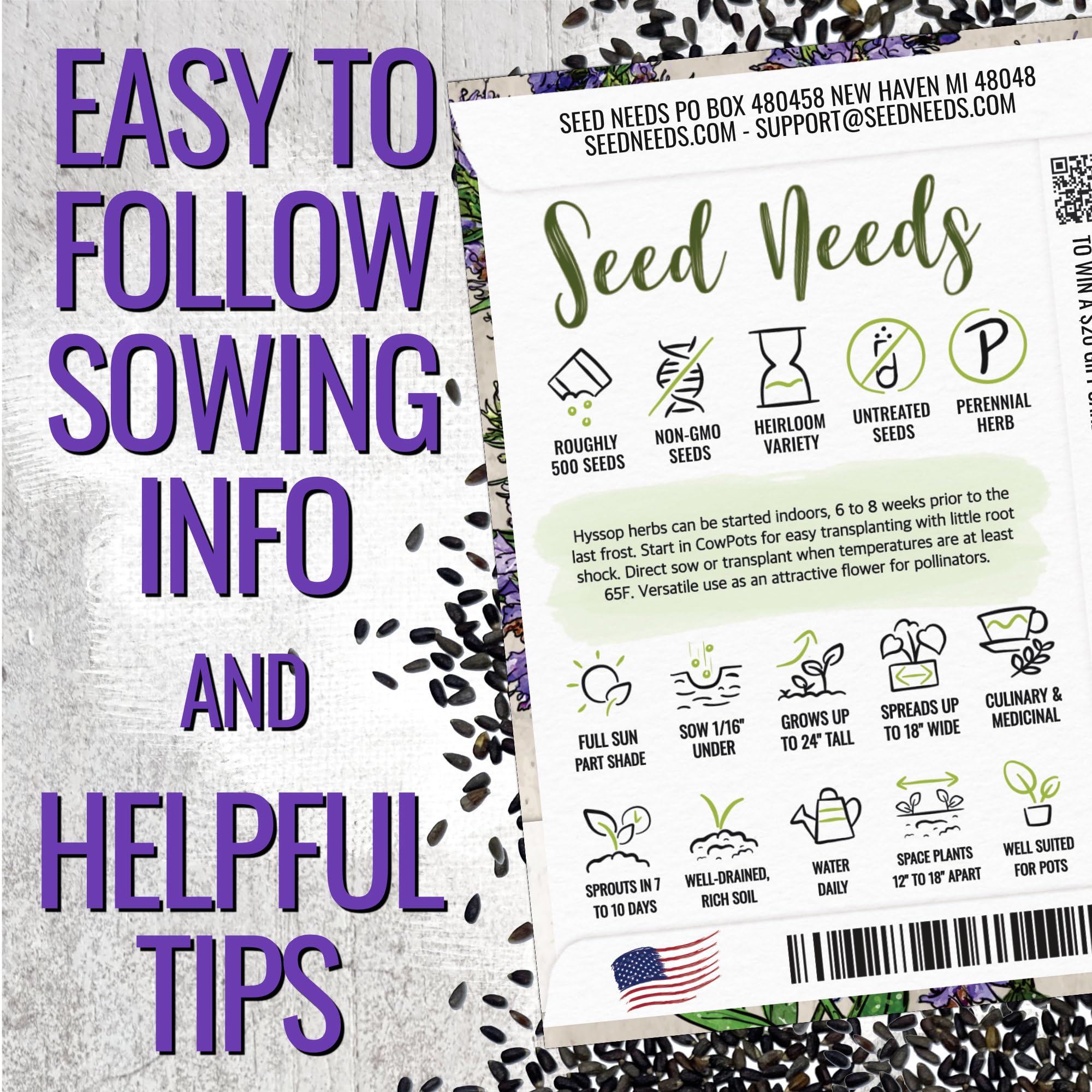 Seed Needs Hyssop seeds flowering clusters invite bees and butterflies