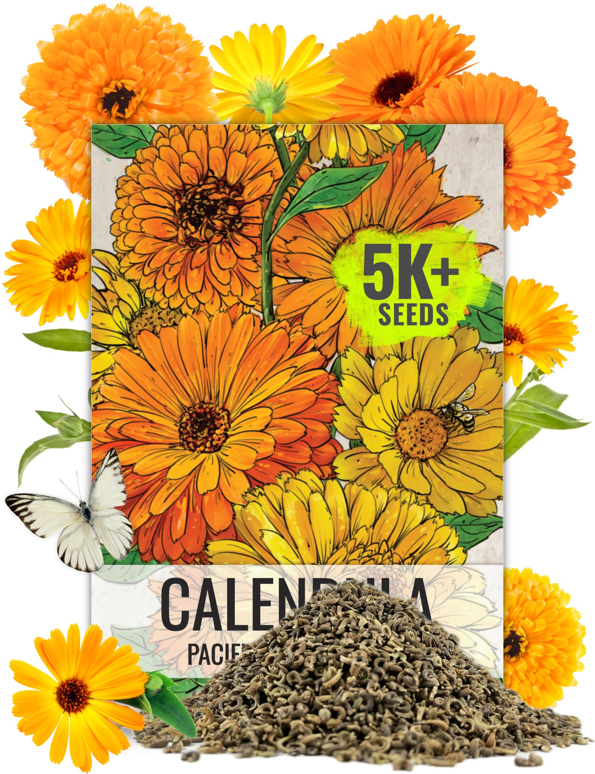 Seed Needs Pacific Beauty Mix calendula seeds in pouch ready for sowing.