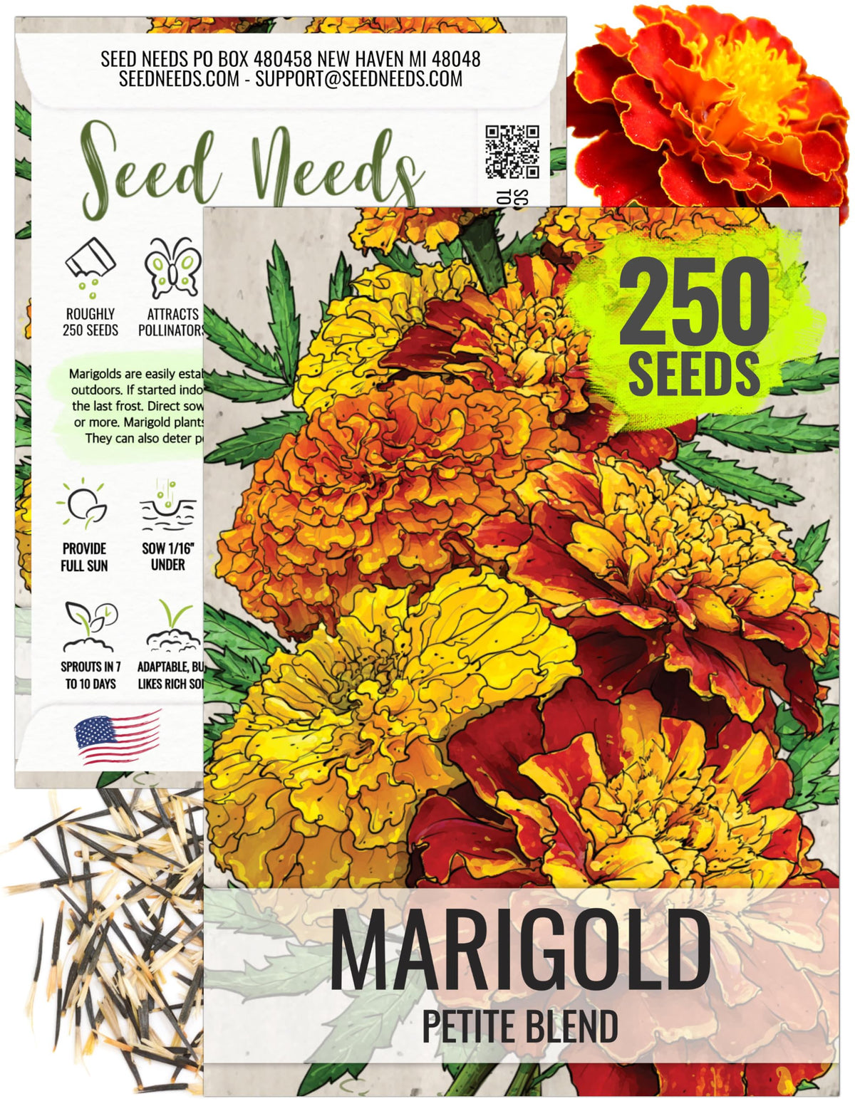 Seed Needs Petite Marigold Seeds blend blooms in dense clusters to brighten borders.