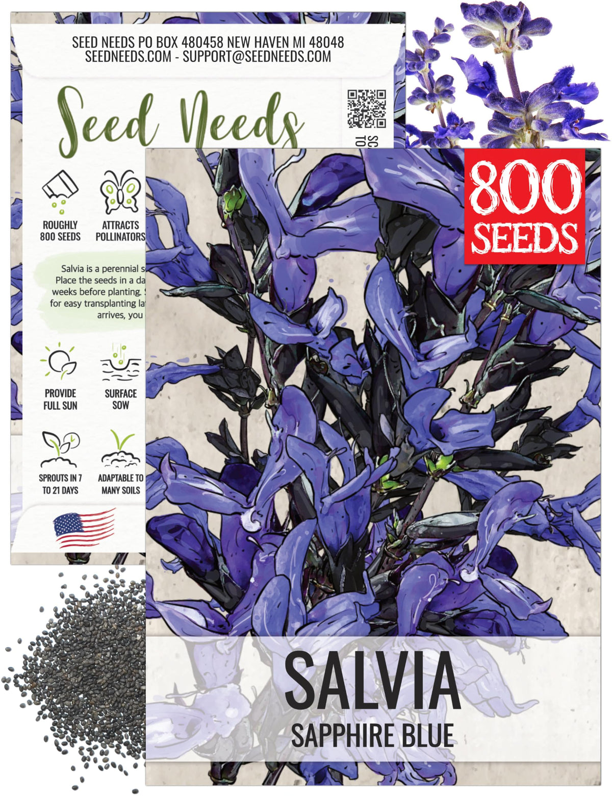 Seed Needs Sapphire Blue Sage seeds in package ready for spring planting.
