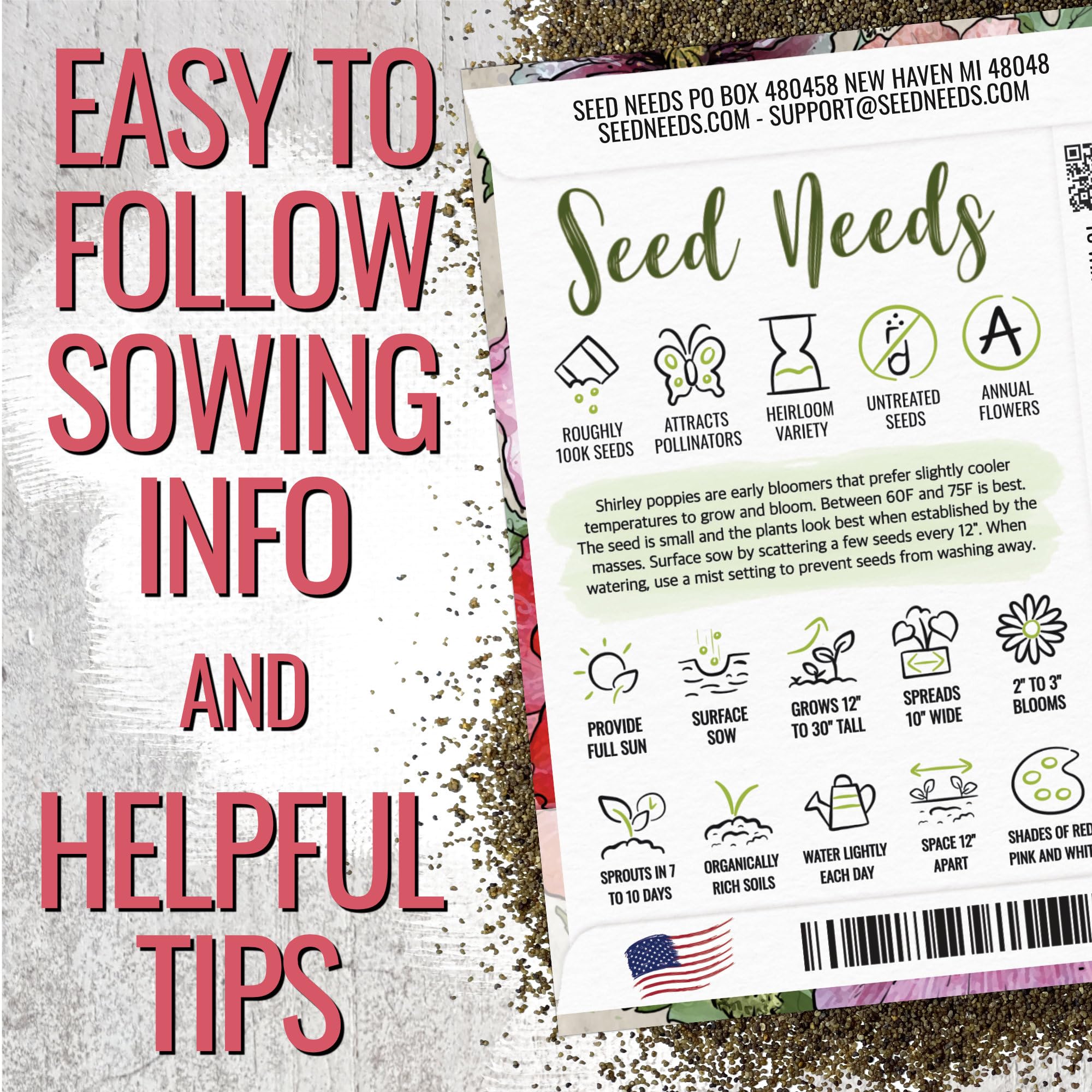 Seed Needs Shirley Mixed Poppy Seeds annual growth habit in sunny bed