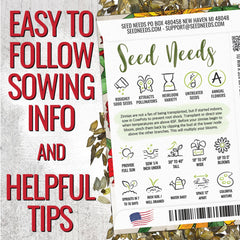 Seed Needs zinnia open-pollinated pack shot for versatile planning