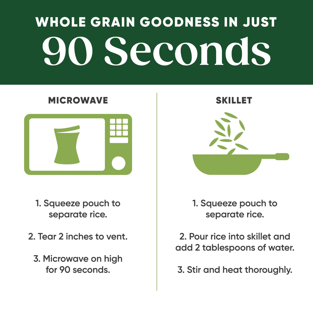 SEEDS OF CHANGE quinoa and brown rice with garlic next to kale, perfect Buddha bowl.