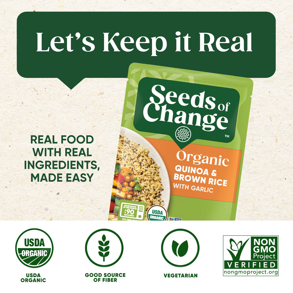 SEEDS OF CHANGE ready-to-serve side dish, pairing well with vegetables.