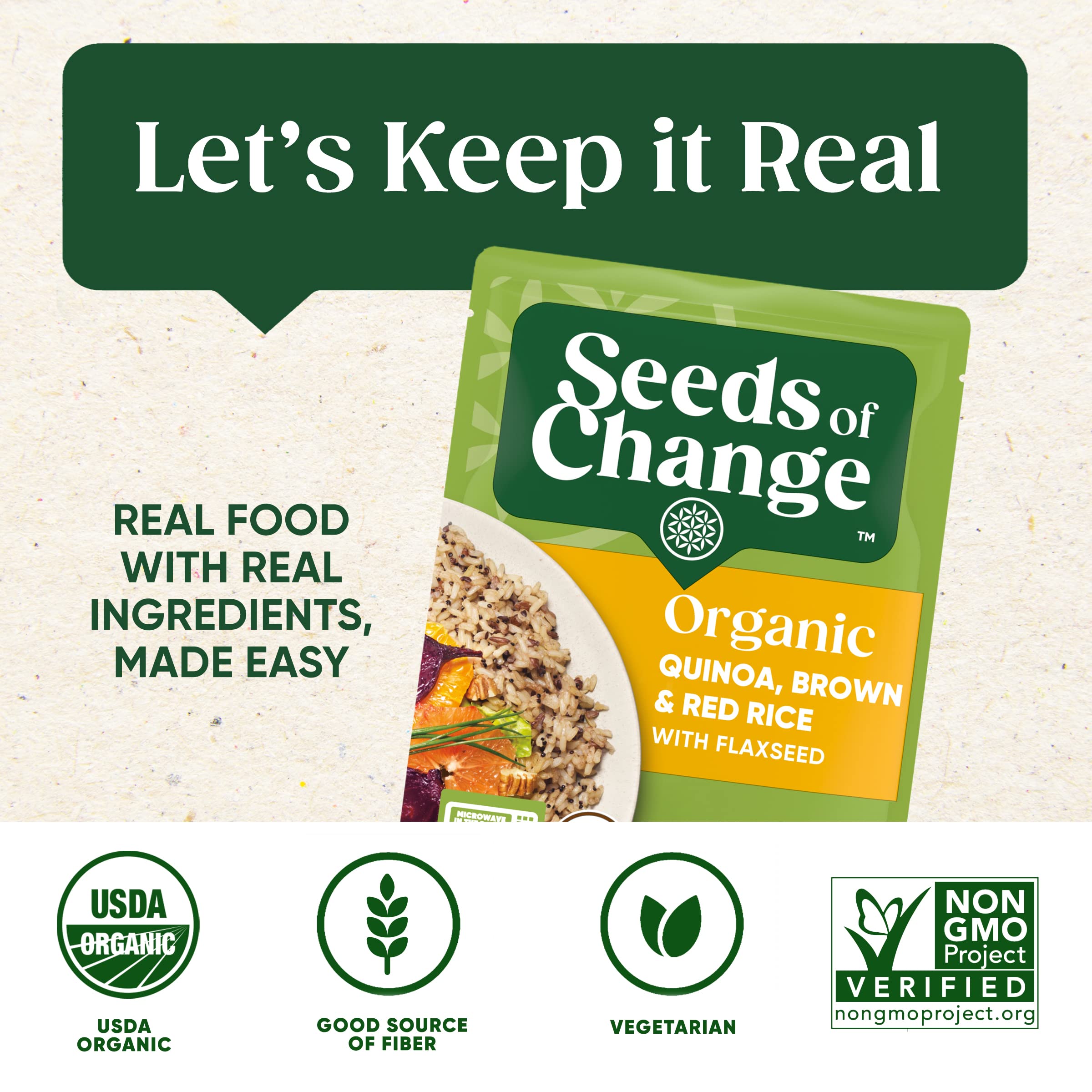 Box showing six 8.5 oz pouches of SEEDS OF CHANGE rice medley