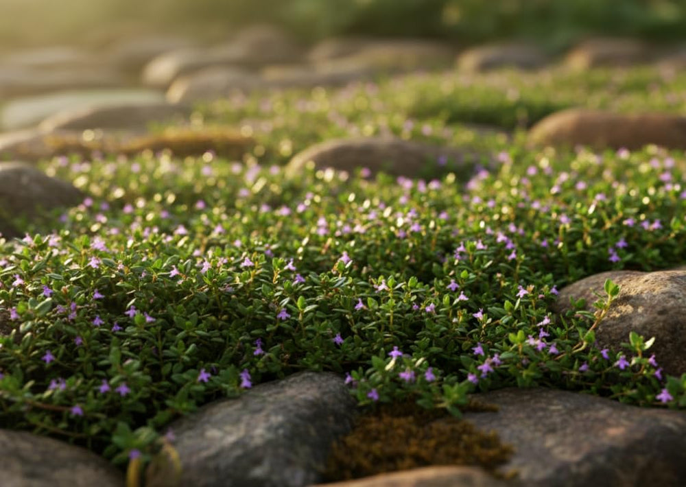 Bees are attracted to Seeds Of Strength creeping thyme blossoms in your yard