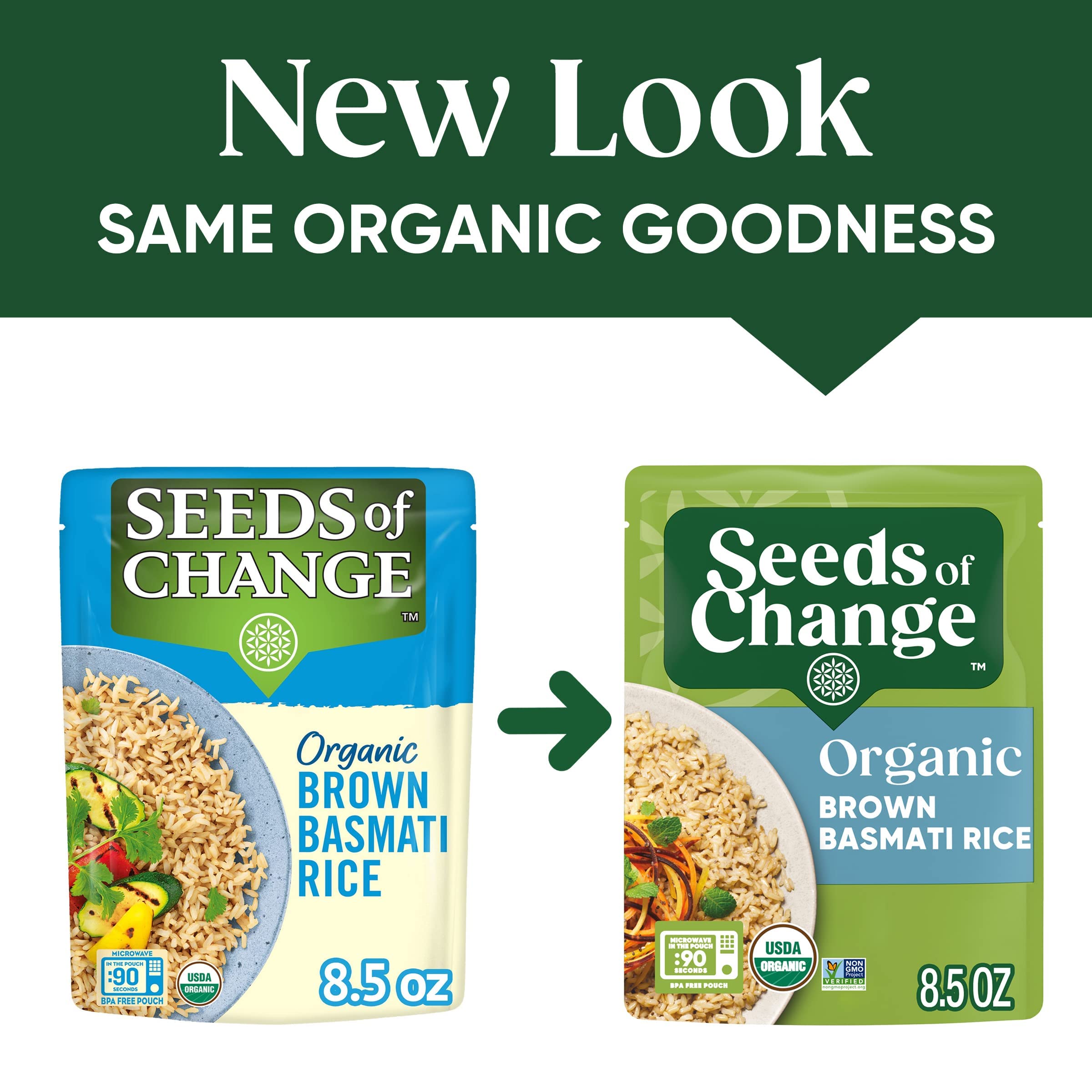 SEEDS OF CHANGE brown basmati rice in stir-fry scene, ready for dinner