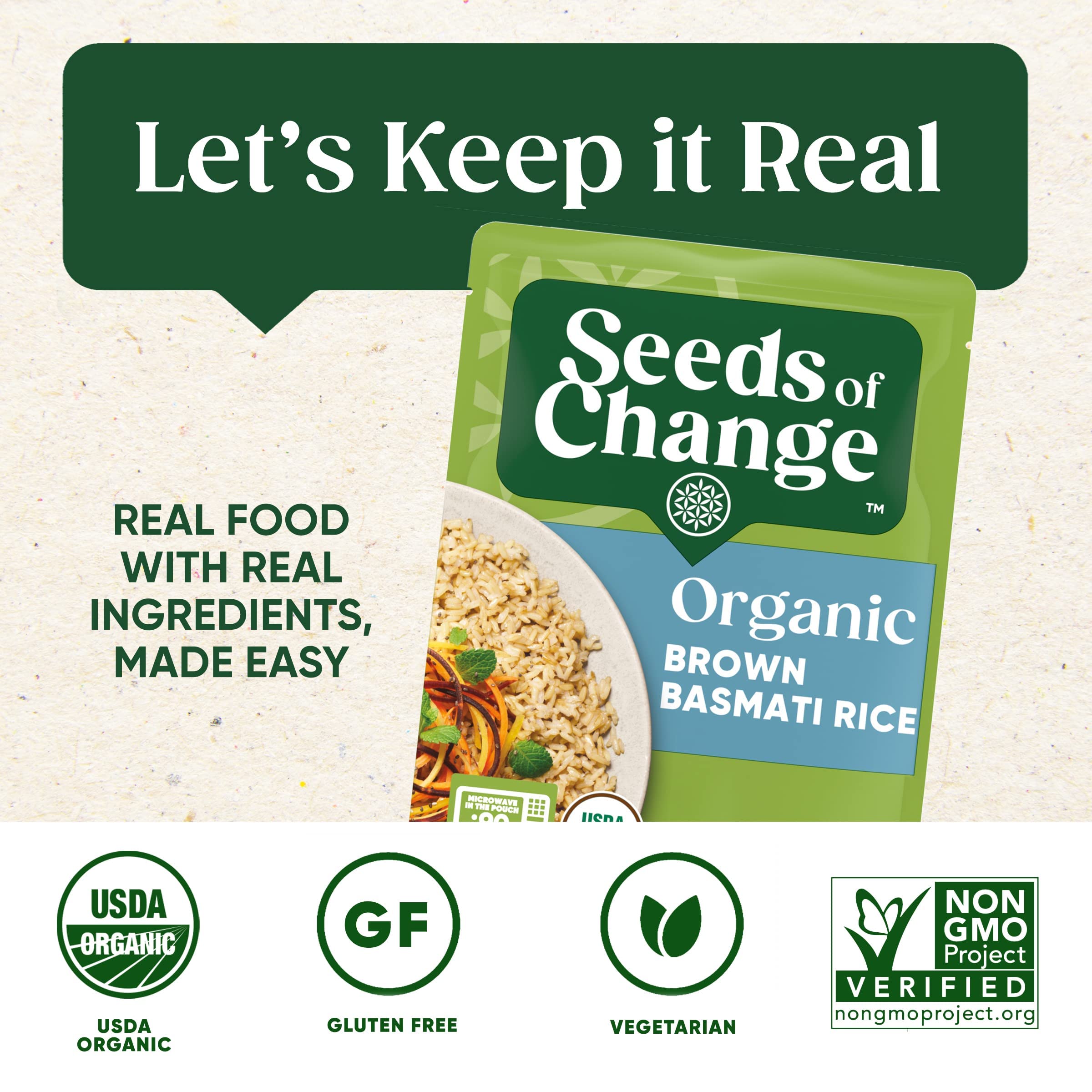 SEEDS OF CHANGE whole grain brown basmati with appealing texture and aroma