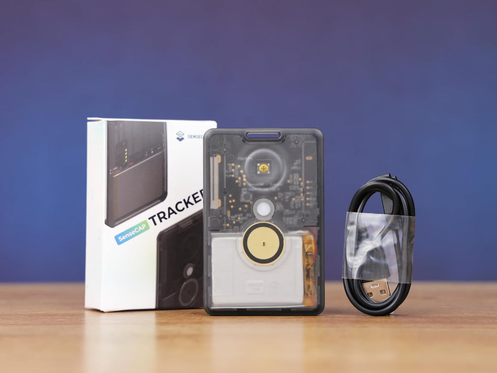 Seeed Studio SenseCAP Card Tracker T1000-E compact board deployed in-field for asset tracking.
