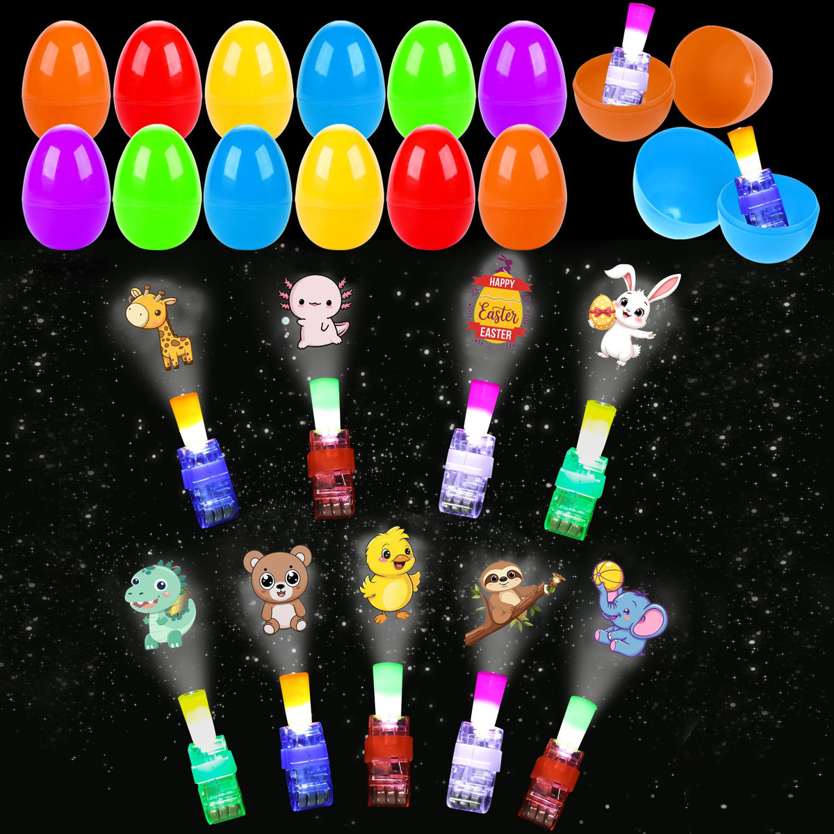 Seeiuua Easter LED finger lights 36-pack glow for kids' playtime.