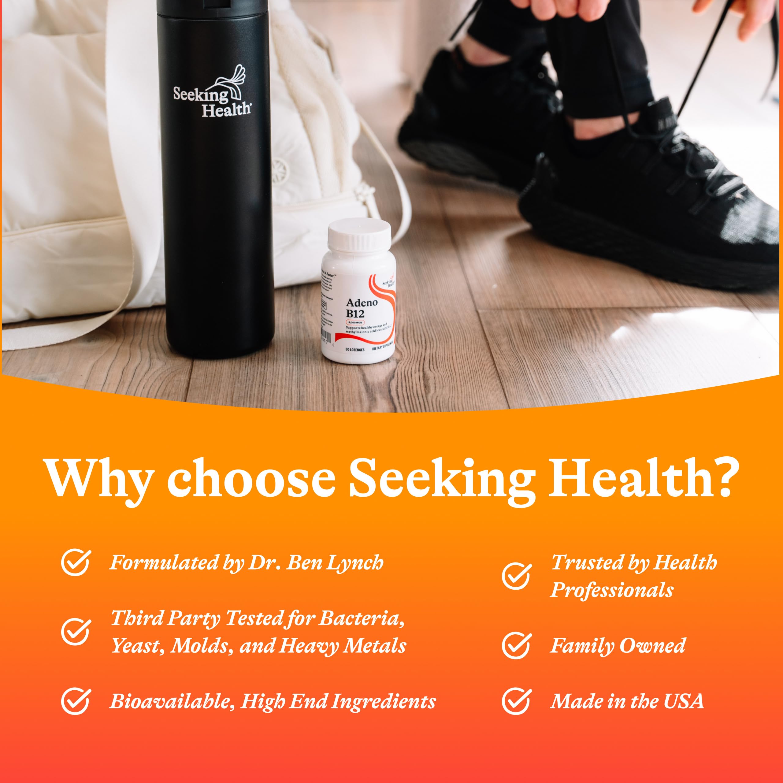 Seeking Health Adeno B12 ingredients list shows methyl-free formula.