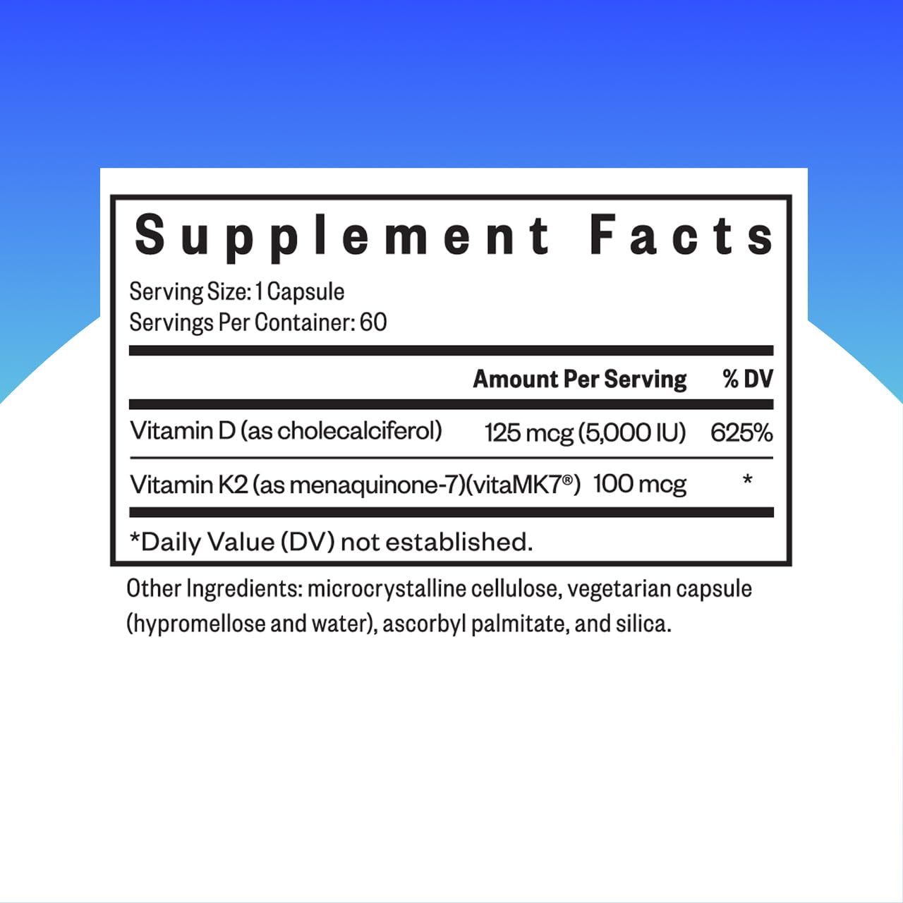 Close-up of Seeking Health D3 and K2 capsules, vegetarian formula for daily support.